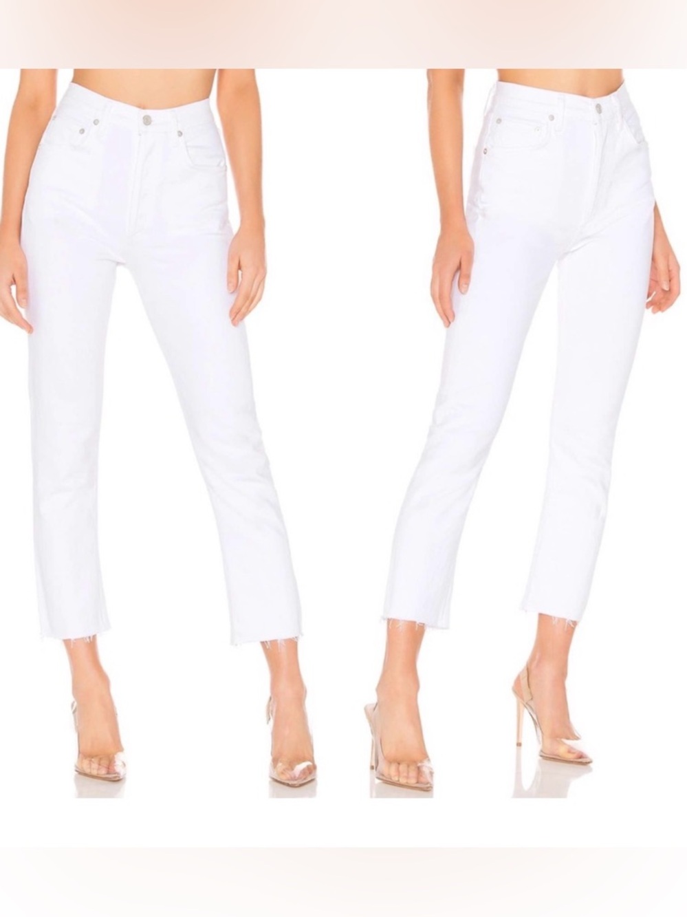 AGOLDE Riley High Rise Straight Crop Jeans Blurred White Size 32 Raw Hem